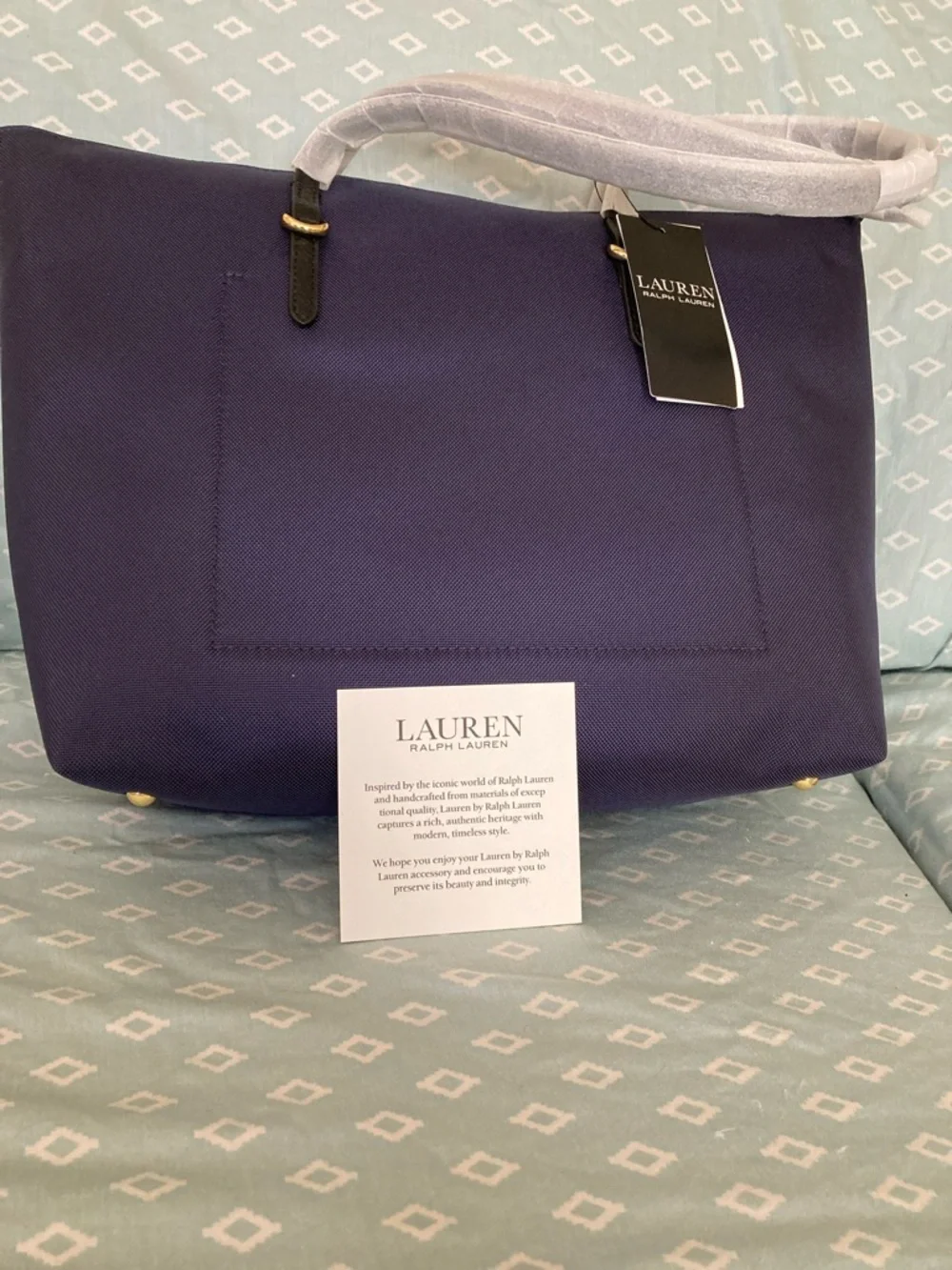 LAUREN RALPH LAUREN Navy Tote with Gold RLL Emblem - Picture 2 of 6